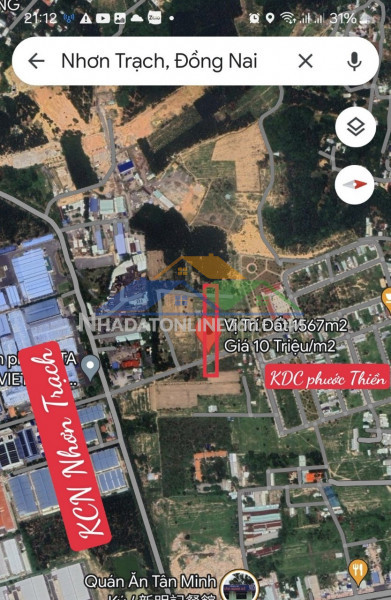Bán lô đất cạnh khu công nghiệp Nhơn Trạch dt 1567m2 giá chỉ 10 triệu/m2