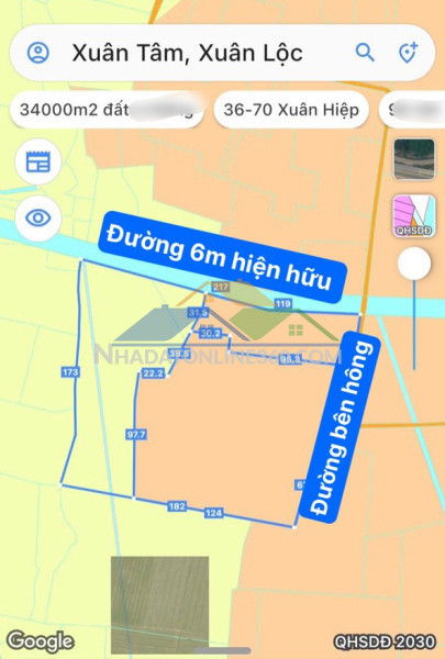 Bán đất xã Xuân Tâm Huyện Xuân Lộc Đồng Nai 2 mặt tiền 34000m2 giá còn 29 tỷ
