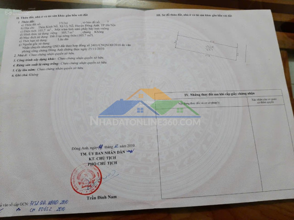 Bán đất kính nỗ uy nỗ - 105m2 - đường thông ô tô 7 chỗ