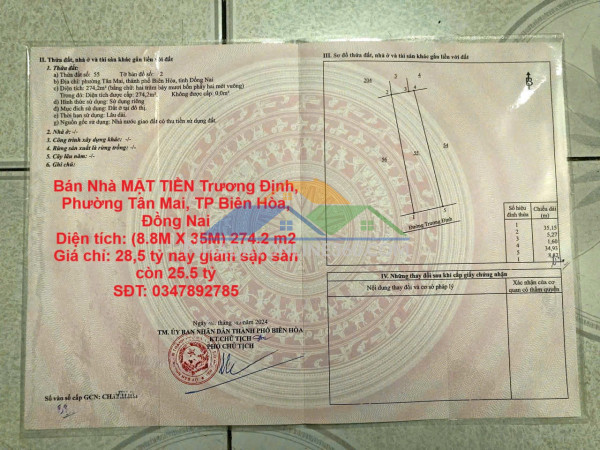Bán nhà mặt tiền trương định, phường tân mai, tp biên hòa, đồng nai