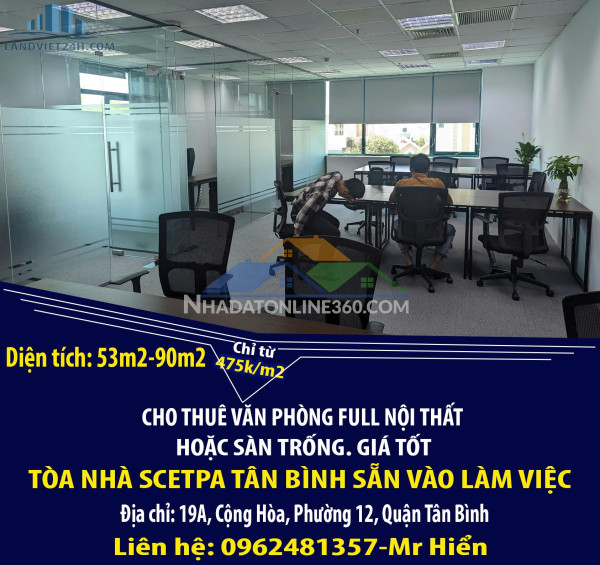 Cho thuê văn phòng full nội thất hoặc sàn trống-tòa nhà scetpa tân bình