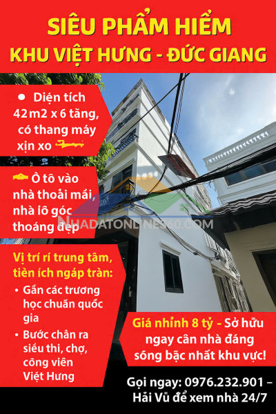 ???? siêu phẩm hiếm khu việt hưng – đức giang - 42m - ô tô - thang máy - nhỉnh 8 tỷ