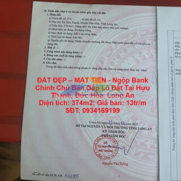 Đất đẹp – mặt tiền - ngộp bank chính chủ bán gấp lô đất tại hựu thạnh, đức hòa, long an