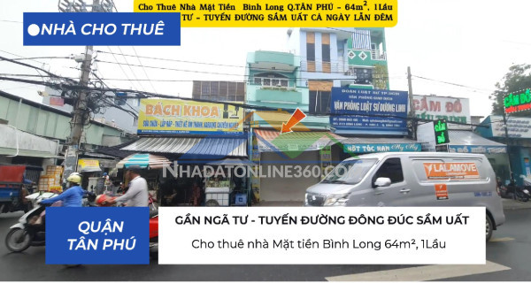 Cho thuê nhà mặt tiền bình long 64m², 1lầu- 18triệu