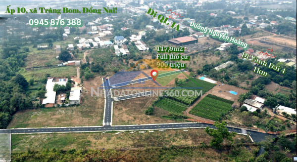 Bán 117,9m2 đất ở xã trảng bom, đồng nai, giá 900 tr