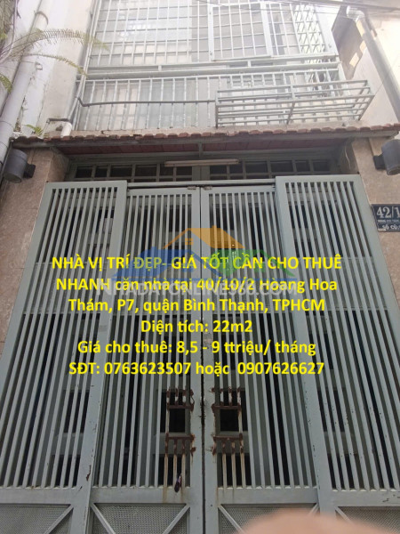 Nhà vị trí đẹp- giá tốt cần cho thuê nhanh căn nhà tại quận bình thạnh, tphcm