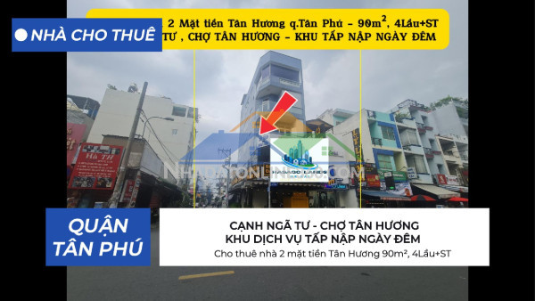 Cho thuê nhà 2 mặt tiền tân hương 90m², 4lầu+st - cạnh ngã tư,...