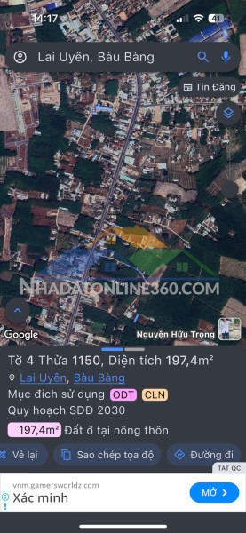 Bán lô đất thị trấn lai uyên, bàu bàng, bình dương