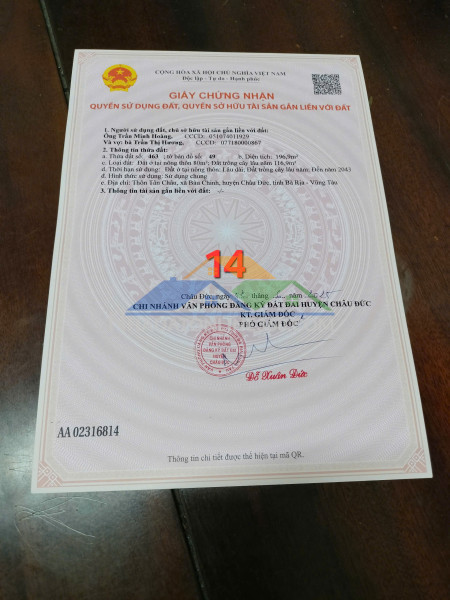 Chủ cần bán miếng đất xã suối rao thôn huyện châu đức brvt