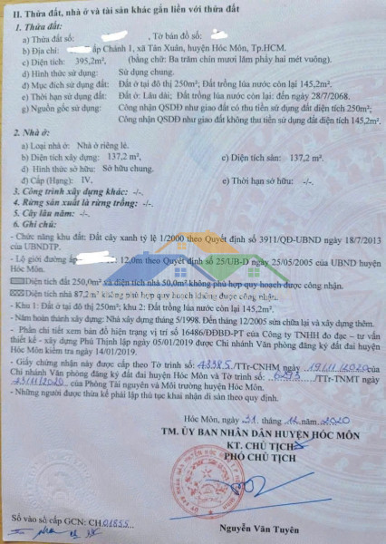 Chính chủ cần bán lô đất kèm nhà tại xã tân xuân, hóc môn, hồ chí minh