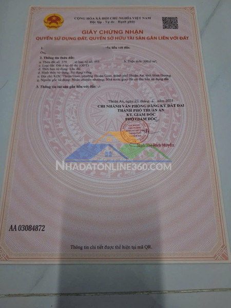 Chính chủ bán lô đất vị trí đẹp phường thuận giao, tp thuận an, bình dương