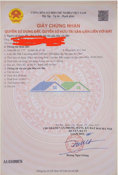 Lô đất vị trí đẹp- giá tốt chính chủ cần bán nhanh lô đất tiềm năng đầu tư tại xã ba vì, tp hà nội