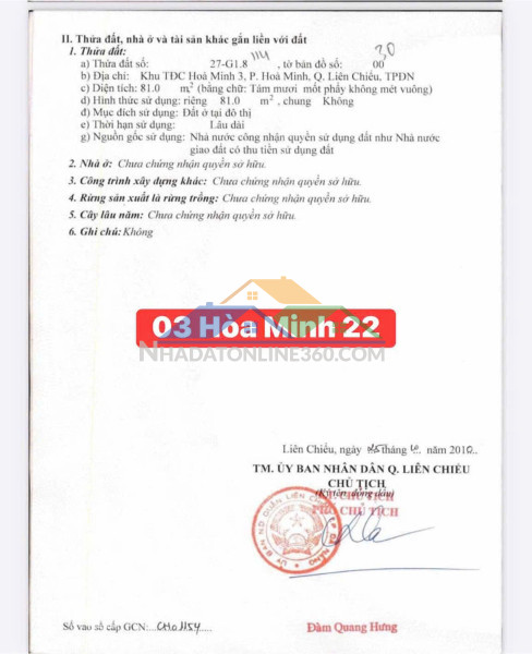 Lô đất hòa minh 22 - sát trục nguyễn sinh sắc - gần biển