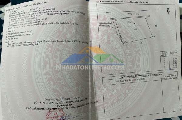 Lô đất đẹp- giá tốt chính chủ cần bán nhanh lô đất tiềm năng tại huyện vĩnh cửu, tỉnh đồng nai