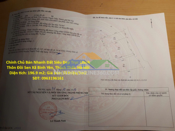 Chính chủ bán nhanh đất siêu đẹp trục chính thôn đồi sen xã bình yên, thạch thất, hà nội