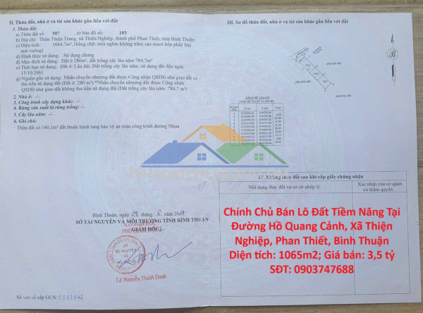 Đất đẹp - giá tốt - bán gấp lô đất tiềm năng tại đường hồ quang cảnh, xã thiện nghiệp, phan thiết, bình thuận