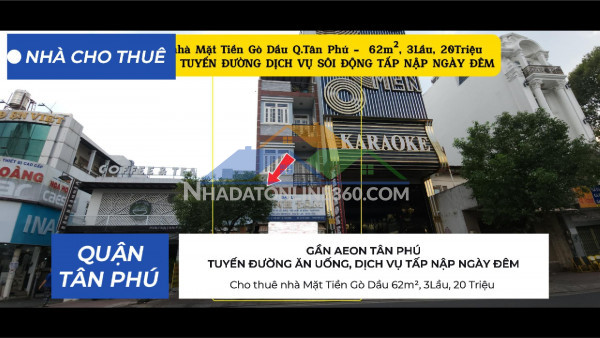 Cho thuê nhà mặt tiền gò dầu 62m², 3lầu, 20 triệu - gần aeon