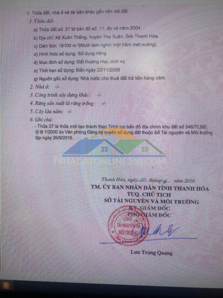 Cần chuyển nhượng lô đất thương mại dv 18000m2 ngay ngã tư sao vàng.