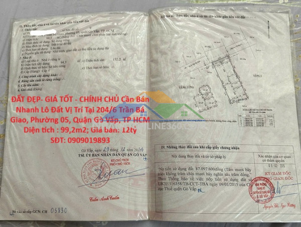 Đất đẹp- giá tốt - chính chủ cần bán nhanh lô đất vị trí tại quận gò vấp, tp hcm