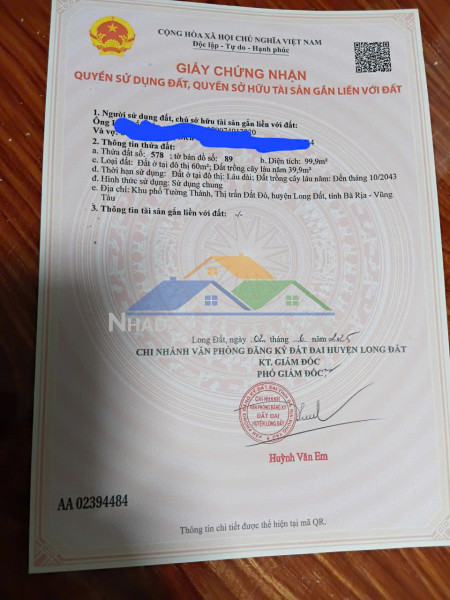 Chủ bán 100mv đường bê tông ô tô xã đất đỏ hcm 5x20 60 tc giá chỉ 900tr