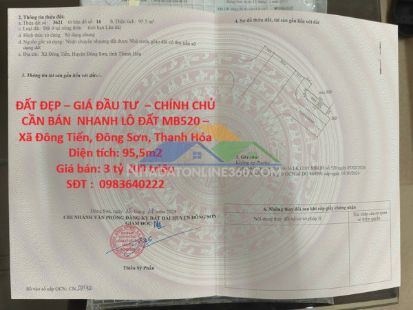 Đất đẹp – giá đầu tư  – chính chủ cần bán  nhanh lô...