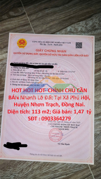 Hot hot hot- chính chủ cần bán nhanh lô đất tại xã phú hội,...