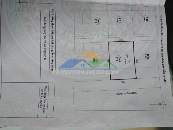 Chính chủ cần bán lô biệt thự đồi thủy sản 216m² mặt...