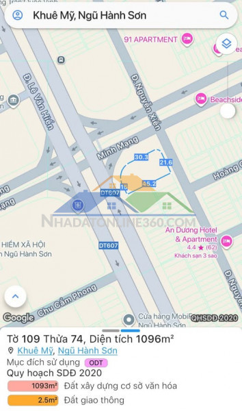 Chuyển nhượng lô góc 3mt đường minh mạng và lê văn hiến, khuê mỹ