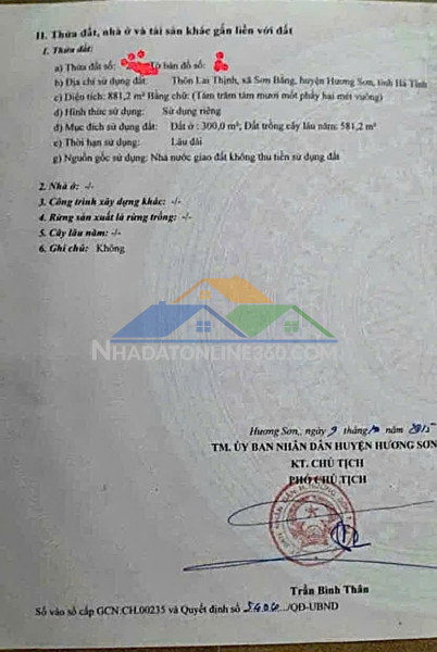 Đất đẹp – giá đầu tư  - cần bán lô đất vị trí đẹp  tại xã sơn bằng (hương sơn-hà tĩnh