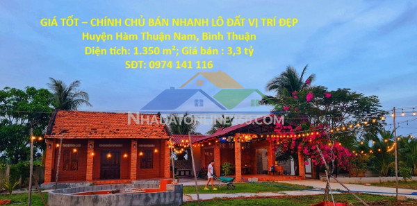 Giá tốt – chính chủ bán nhanh lô đất vị trí đẹp huyện hàm thuận nam, bình thuận