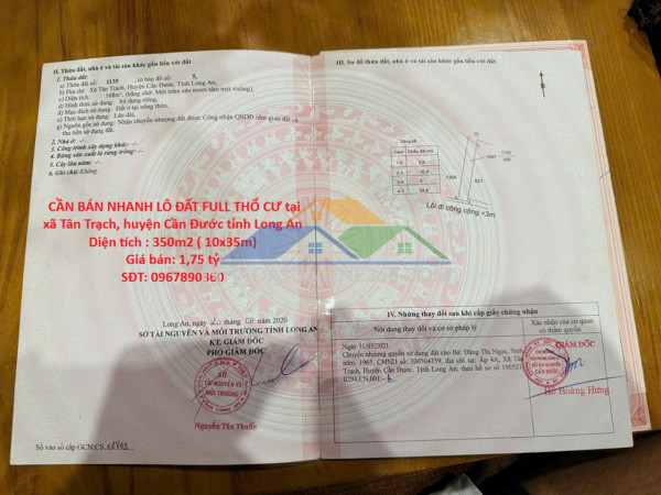 Lô đất vị trí đẹp- giá tốt chính chủ cần bán nhanh lô đất full thổ cư tại huyện cần đước tỉnh long an