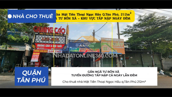 Cho thuê nhà mặt tiền thoại ngọc hầu q.tân phú 212m² - gần ngã tư bốn xã - 22triệu