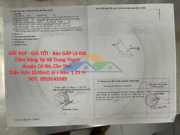 Đất đẹp - giá tốt - bán gấp lô đất tiềm năng tại xã trung thạnh huyện cờ đỏ, cần thơ.