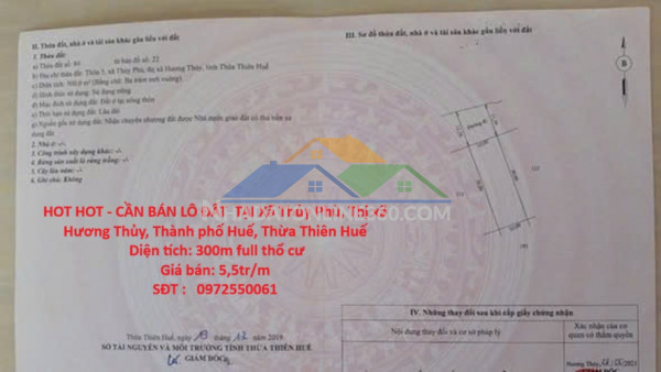 Hot hot - cần bán lô đất  tại xã thủy phù, thị xã hương thủy, thành phố huế, thừa thiên huế