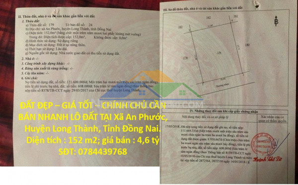 Đất đẹp – giá tốt – chính chủ cần bán nhanh lô đất tại xã an phước, huyện long thành, tỉnh đồng nai.