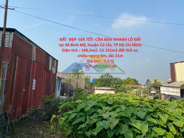 Đất  đẹp- giá tốt- cần bán nhanh lô đất tại xã bình mỹ, huyện củ chi