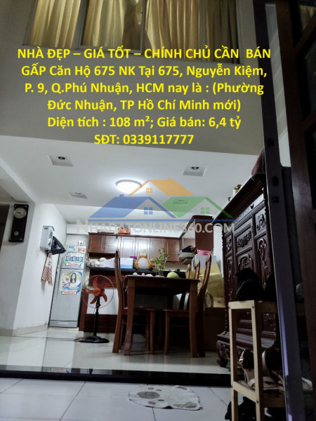 Nhà đẹp – giá tốt – chính chủ cần  bán gấp căn hộ 675 nk...