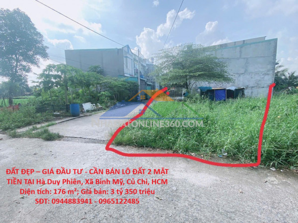 Đất đẹp – giá đầu tư - cần bán lô đất 2 mặt tiền tại hà duy phiên, xã bình mỹ, củ chi, hcm