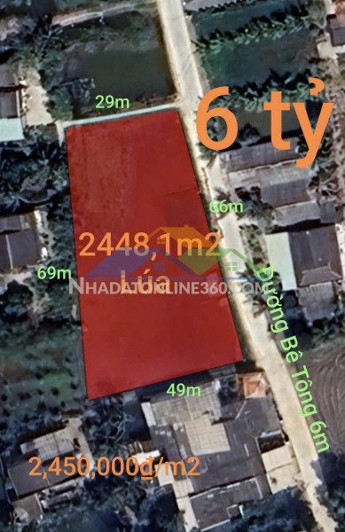 Bán lô đất lúa 4 mặt tiền chuyển thổ phân lô giá chốt 6 tỷ