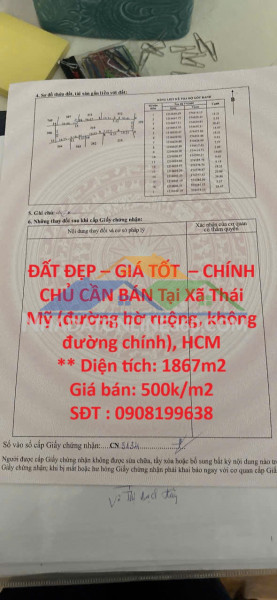 Đất đẹp – giá tốt  – chính chủ cần bán tại xã thái mỹ (đường bờ ruộng, không đường chính), hcm