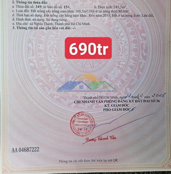 Chốt 690tr có ngay lô đất ngang 6x40 có 80 thổ cư