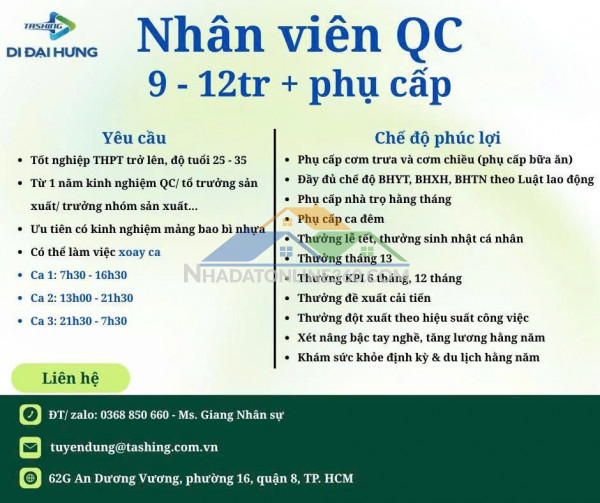 Công ty tnhh di đại hưng chuyên sản xuất bao bì nhựa & nhựa gia dụng cần tuyển gấp nhiều vị trí