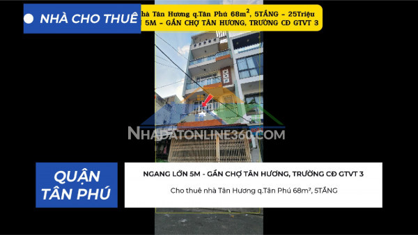 Cho thuê nhà tân hương q.tân phú 68m², 5tầng- 25triệu - gần...