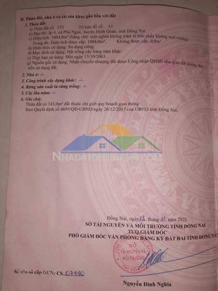 Cần bán gấp lô đất ở Phú Ngọc Định Quán Đồng Nai GIÁ 600TR/THÁNG