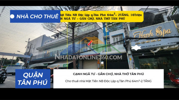 Cho thuê nhà mặt tiền nb độc lập q.tân phú 64m²-2 tầng ,16triệu - cạnh ngã tư