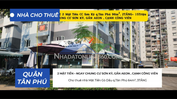 Cho thuê shohouse 2 mặt tiền cc sơn kỳ q.tân phú 96m², 2tầng- 15triệu