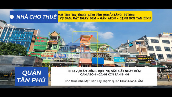 Cho thuê nhà mặt tiền tây thạnh q.tân phú 96m²,4tầng, 30triệu- gần aeon