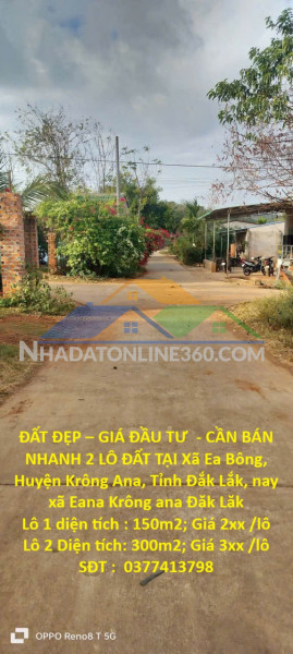 Đất đẹp – giá đầu tư  - cần bán nhanh 2 lô đất tại xã ea bông, huyện krông ana, tỉnh đắk lắk