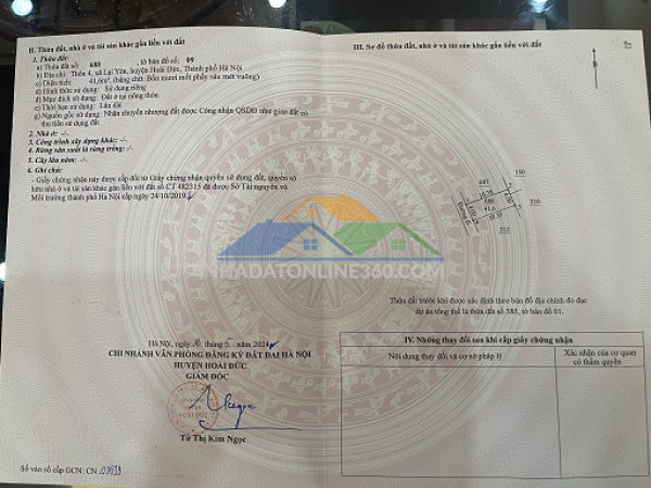 Bán đất thổ cư – đồng ốc, lại yên – vị trí đẹp, ô tô vào nhà