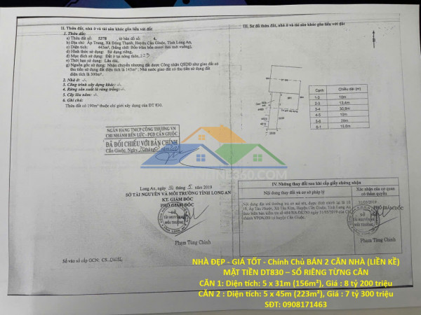 Nhà đẹp - giá tốt - chính chủ bán 2 căn nhà (liền kề) mặt tiền dt830 – sổ riêng từng căn